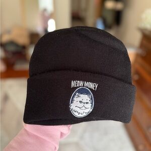 “Meow Money” Cider cat beanie- black- unisex